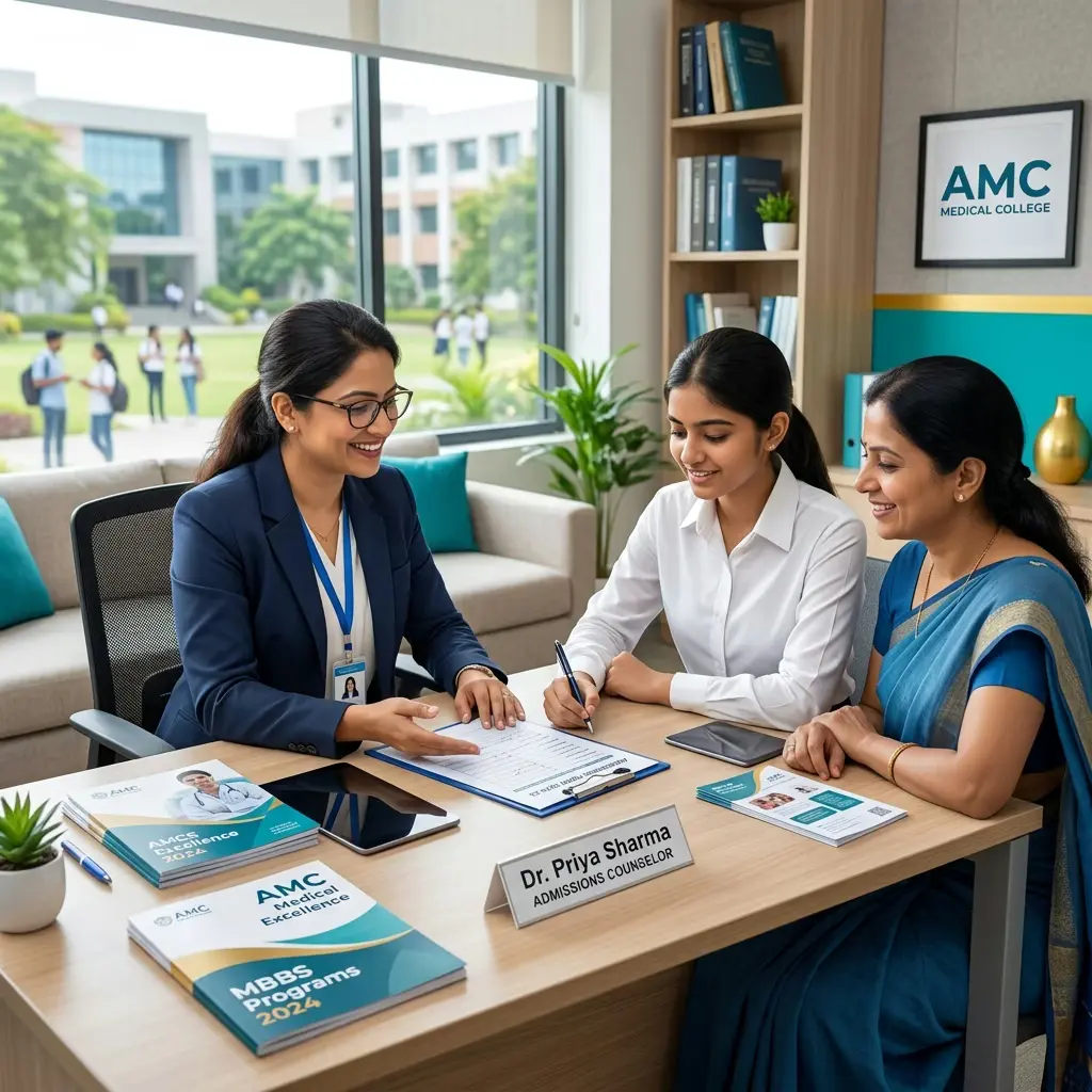 An admission counsellor with a student and parent